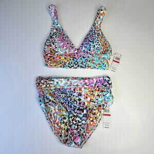 Anne Cole Two Piece Abstract Bikini Top & Bottoms Multicolor Women XS NWT